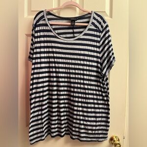 Lane Bryant Navy and Gray Striped Short Sleeve Top 22/24